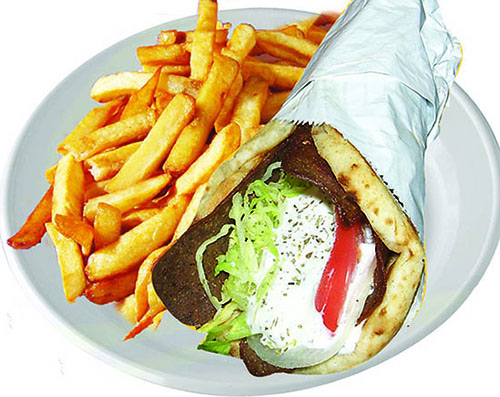 Plate of pita with gyros