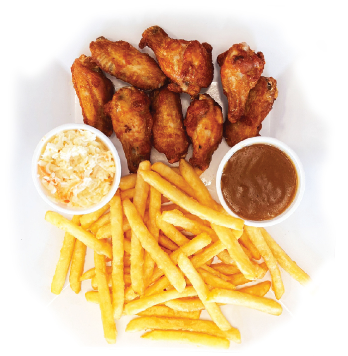 12 chicken wings + fries + 1 drink (355ml)