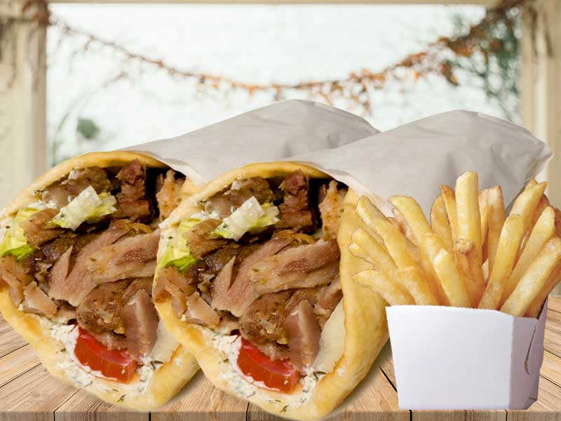 2 Pitas souvlaki (poulet, porc ou gyros)