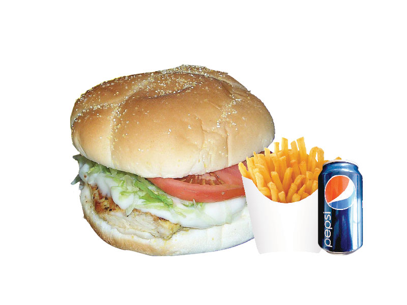 #3)  Chicken Burger + Fries + 1 Liquor