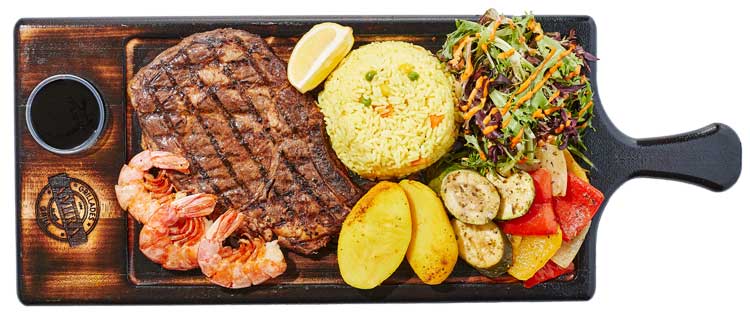 Steak (16 oz) and shrimp (3)