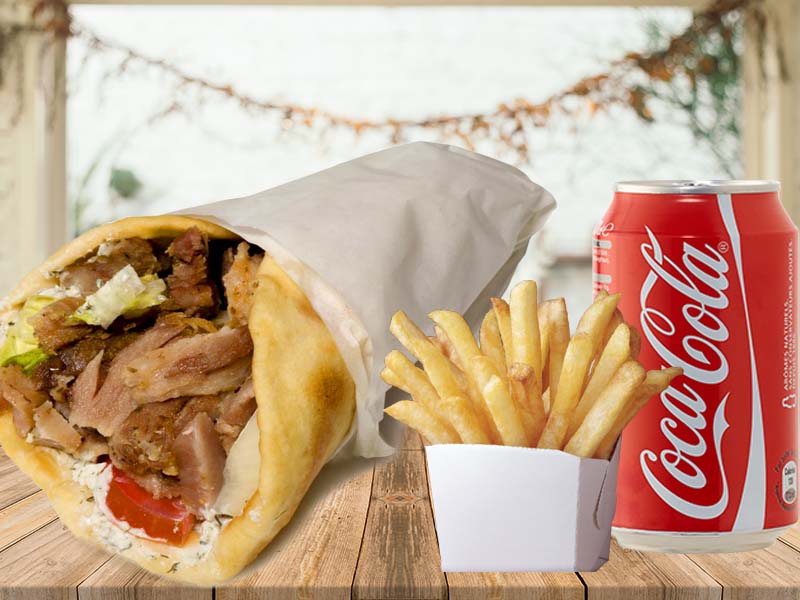 #2) 1 Gyros pita + Fries + 1 Soft drink