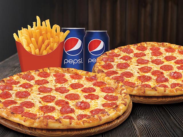 2 pizzas 10" 3 toppings