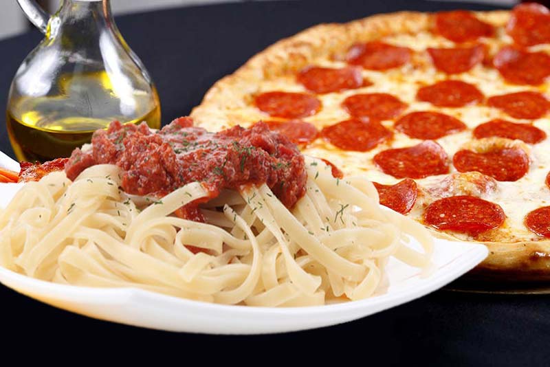 1 Large pizza + 1 spaghetti + 2 fries + 4 soft drinks