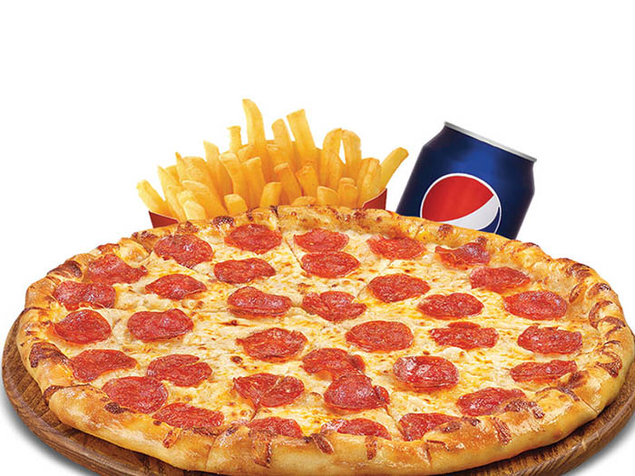 1 Pizza + small fries + 1 soft drink  355ml