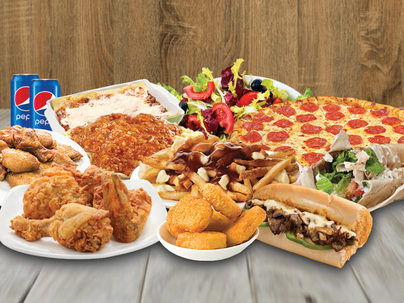 #1) 2 pogos + chicken burger + small slices + 1 drink (355ml)